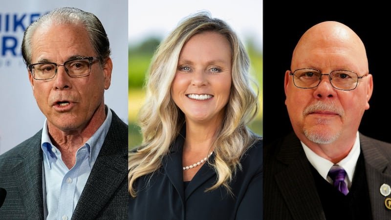 (From left to right): Mike Braun (R), Jennifer McCormick (D), and Donald Rainwater (L) are set...