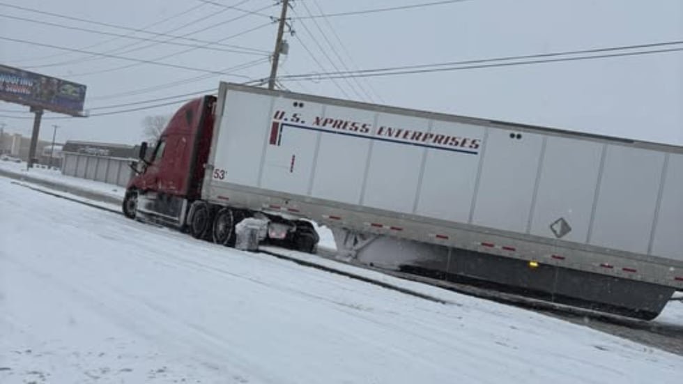 A semi was stuck on the median this morning on Greenriver Road.